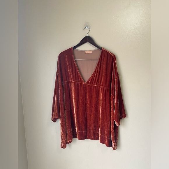 Free People CP Shades Crushed Velvet Boho Slouchy Deep V Mini T Shirt Dress - Picture 2 of 11